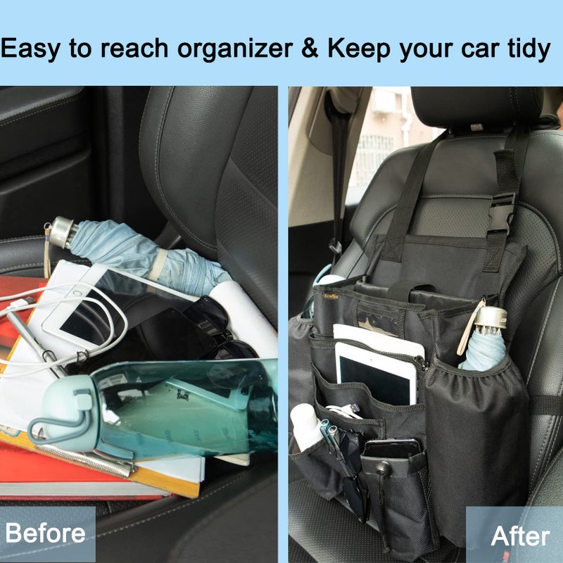 ECWKVN Car Front & Back Seat Organizer with Dedicated Tablet/Laptop Compartment, Passenger Seat File Storage with Cup Holder, Adjustable Backrest, and Padded Shoulder Strap - Image 5